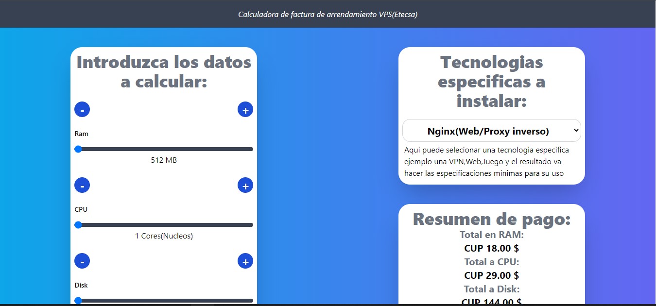 A simple project to calculate the prices of the VPS hosted by Etecsa.